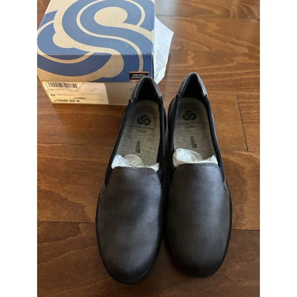 Clarks Women's Step Rose Moon Platform Gray & Black Wedge Shoes‎ NEW 6.5 W
